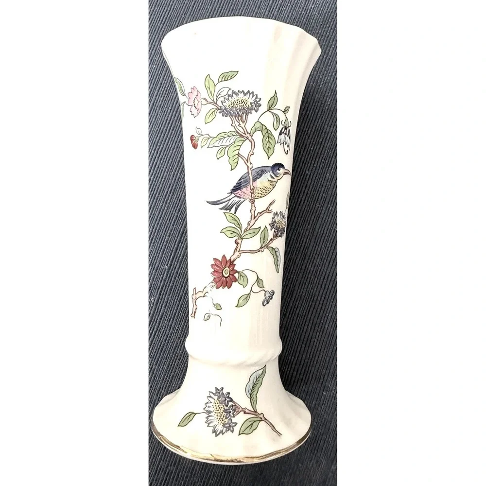 Aynsley Pembroke Bud Vase Bone China Bird Floral Gold Trim English Regencycore
